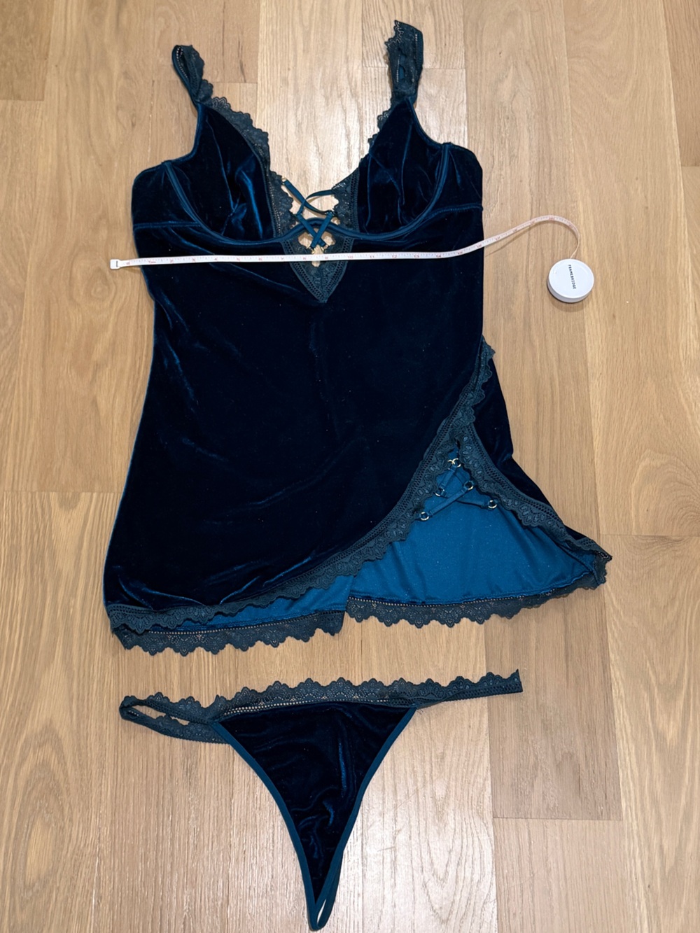 Teal velvet lingerie - slip dress and thong